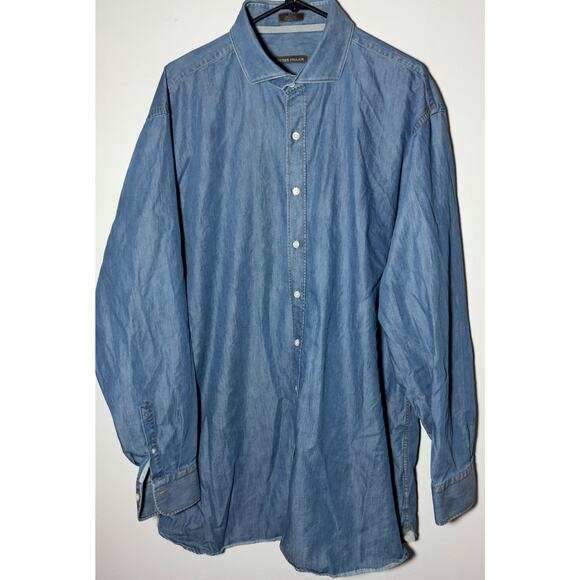 Peter Millar Blue Denim Button Down Long Sleeve 100% Cotton Casual Shirt Sz XLT - Picture 1 of 7